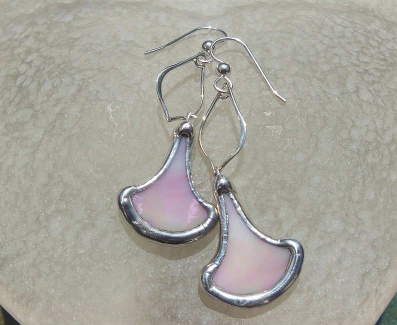 Pink fan leaf earrings image 2