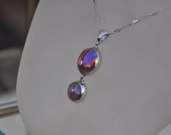Double drop iridescent purple necklace
