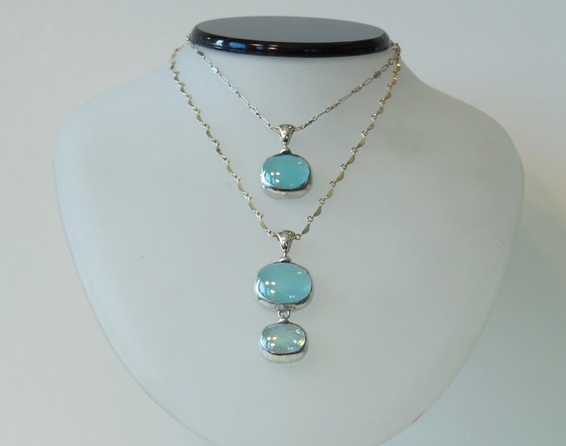 Layered blue glass drop necklaces imagem 2