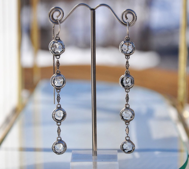 Elegant glass rain drop thread earrings image 1