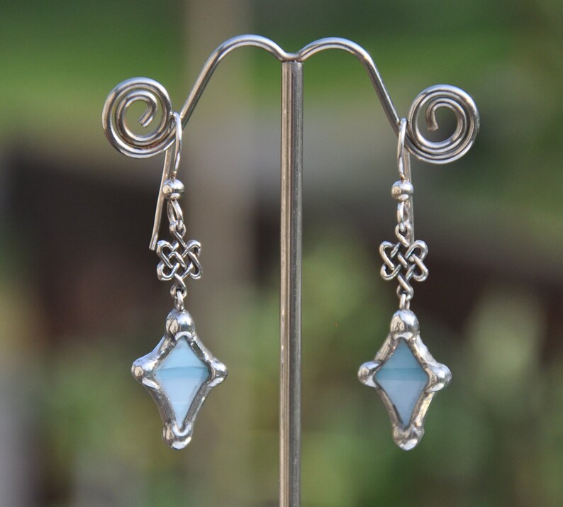 Celtic knot blue diamond earrings image 1