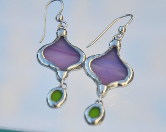 Purple & green petal drop earrings