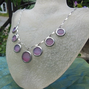 Pink translucent glass circle chandelier necklace image 3