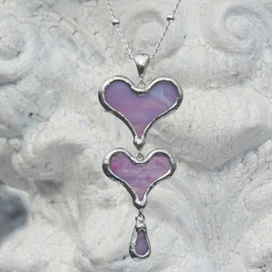 Purple Stained Glass Heart Necklace with Sterling Chain image 5