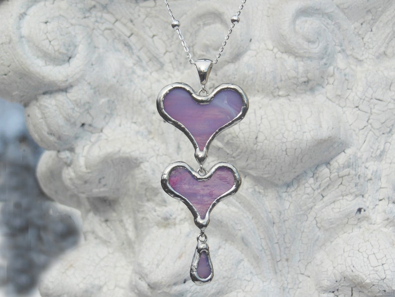 Purple Stained Glass Heart Necklace with Sterling Chain image 5