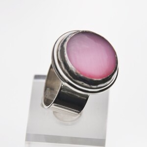 Pink glass cats eye silver ring image 5