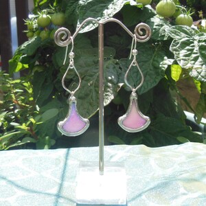 Pink fan leaf earrings image 3