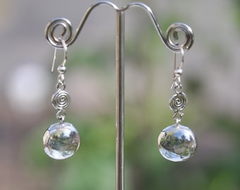 Spiral Clear Glass  and Sterling Drop earrings