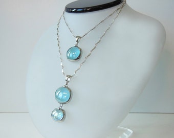 Layered blue glass drop necklaces