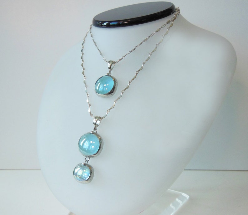 Layered blue glass drop necklaces image 1
