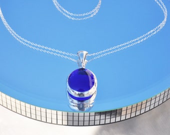 Ultra marine blue glass drop necklace