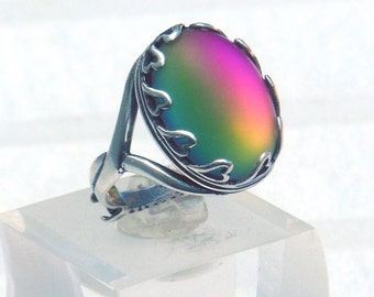 Rainbow Glass Irridesent Heart Adjustable Ring