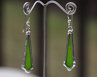 Bright green glass dangle earrings