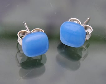 Sky Blue Glass Studs Earrings