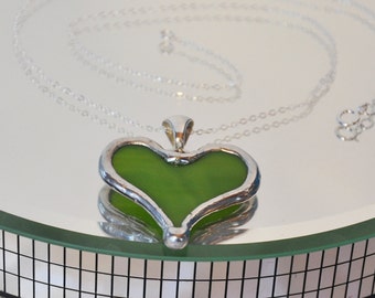 Green glass heart necklace