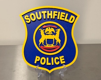 Plaque 3D en relief de la police de Southfield, art mural pour les premiers intervenants du Michigan, MI
