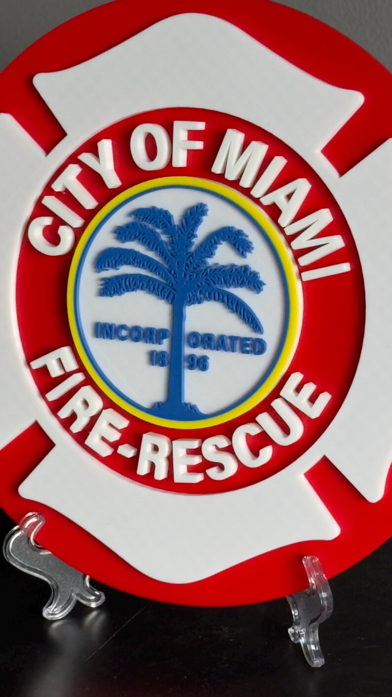 Miami Fire Rescue 3D Plaque: Embossed First Responder Wall Art Firefighter Gift Florida image 2