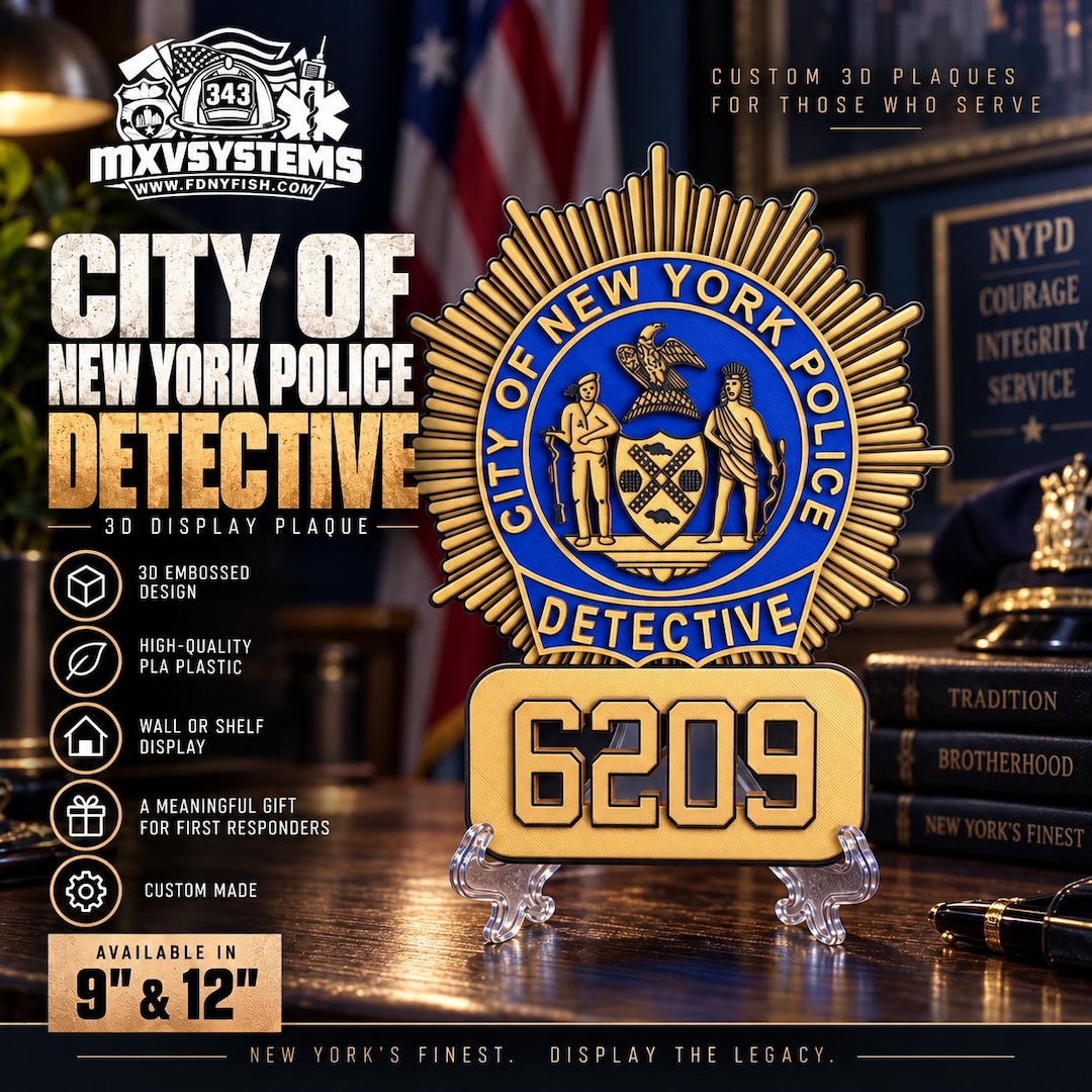 NYPD Shield, Embossed 3D Display - Detective Tribute | PLA Plastic