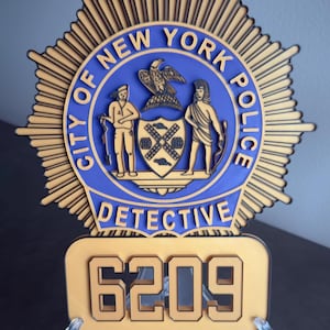 NYPD Shield, Embossed 3D Display - Detective Tribute | PLA Plastic | New York City