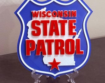 Wisconsin State Patrol Plaque: 3D Embossed First Responder Display Plaque