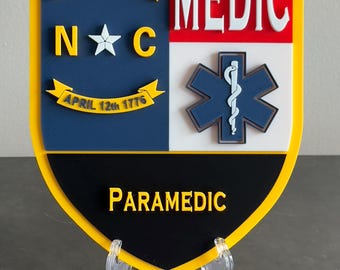 North Carolina Paramedic 3D Plaque, First Responder Wall Decor