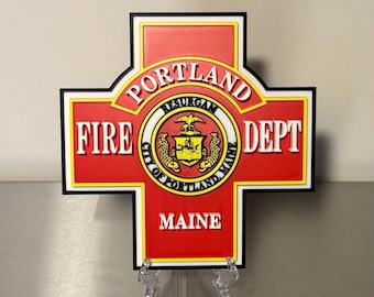 Plaque d'affichage en relief 3D du service d'incendie de Portland, Maine ME