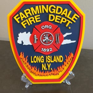 Farmingdale Fire Department 3D Embossed Plaque: Long Island, NY  Firefighter Gift New York