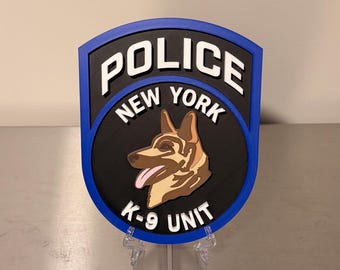 Plaque NYPD K9 Insigne de police en relief 3D (affichage mural, 9 po.)