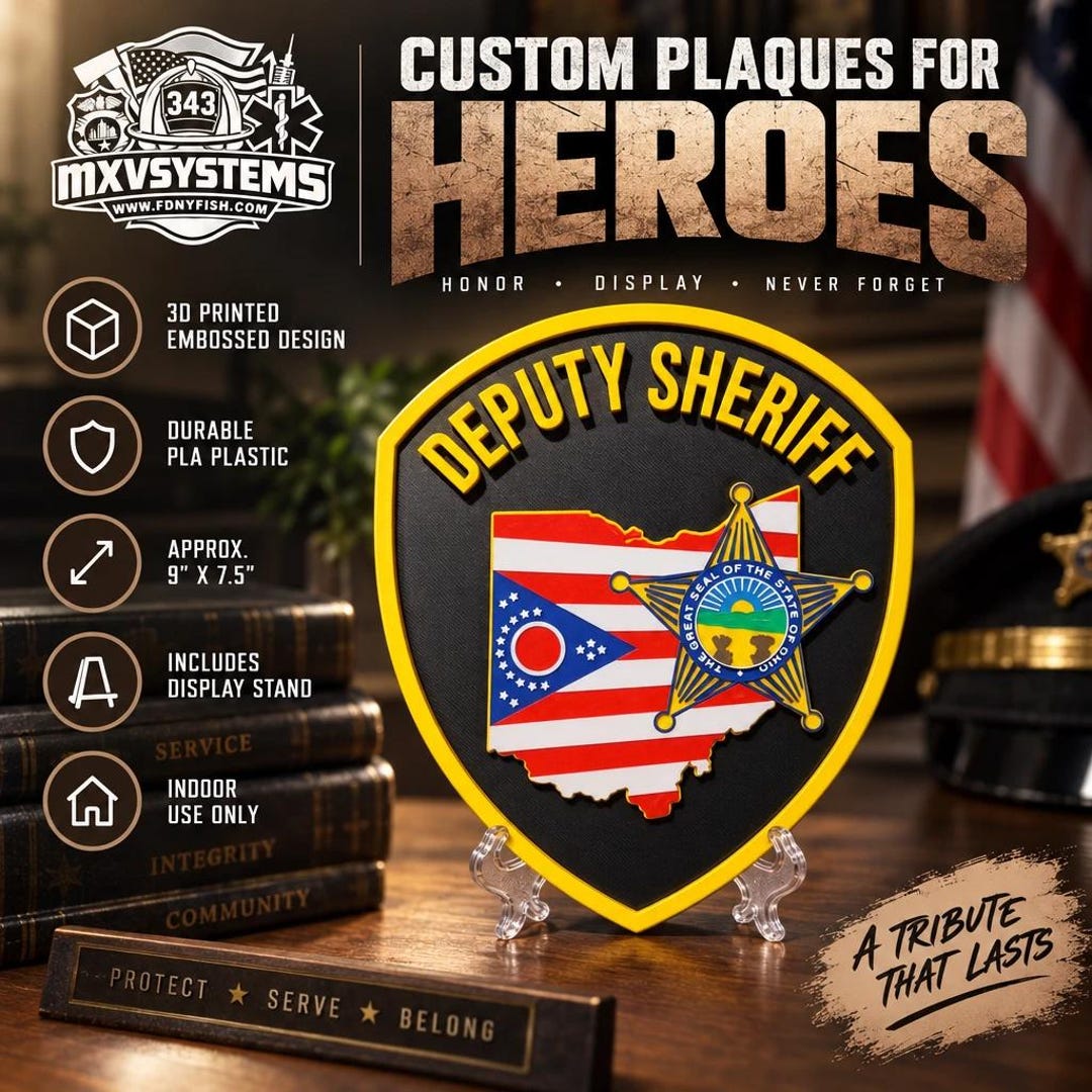 Ohio Deputy Sheriff V2 | 3D Plaque | PLA Plastic | 9-inch Wall