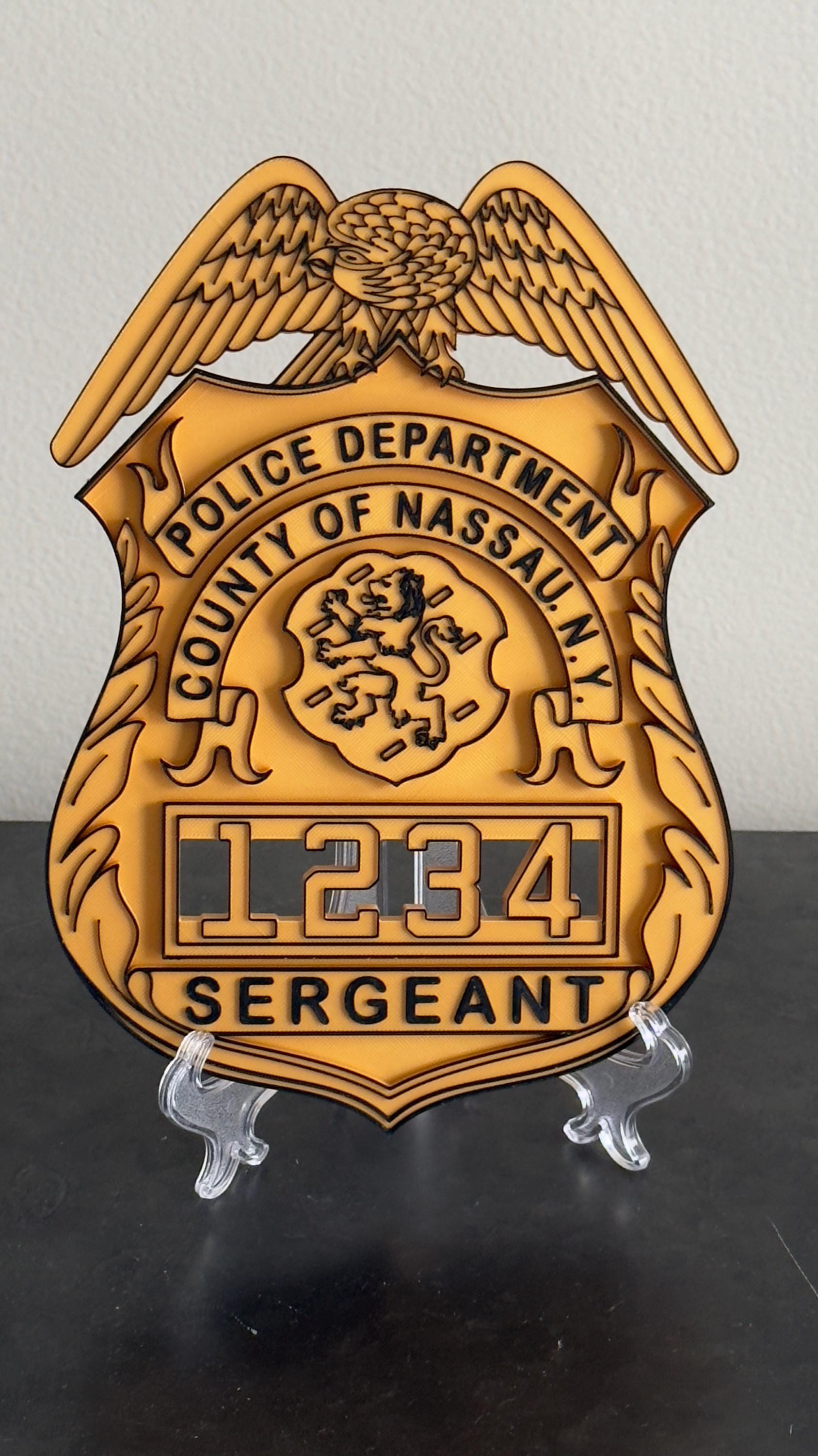 Nassau County Police Sergeant Shield: 3D Plaque Display Plaque