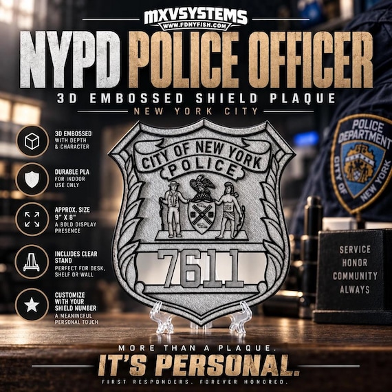 NYPD POLICE OFFICER バッジ 6190 NYPD Police Officer Badge Plaque | 3D Embossed Shield Plaque | New