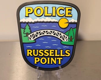 Plaque en relief 3D du service de police de Russells Point - Art mural pour premiers intervenants Ohio OH