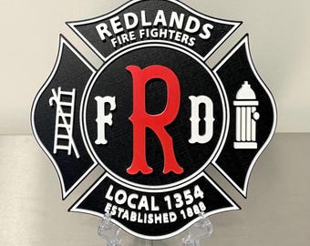 Plaque 3D, section locale 1354 des pompiers de Redlands, Californie 9 po.