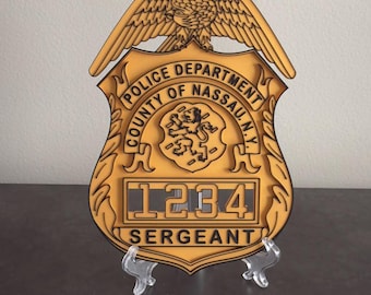 Nassau County Police Sergeant Shield: 3D Embossed Display Plaque