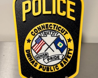 Plaque d'officier de police du DMHAS en relief 3D - Art mural pour premiers intervenants du Connecticut