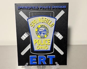 Plaque en relief 3D ERT police de Springfield Ohio - Art mural premiers intervenants OH