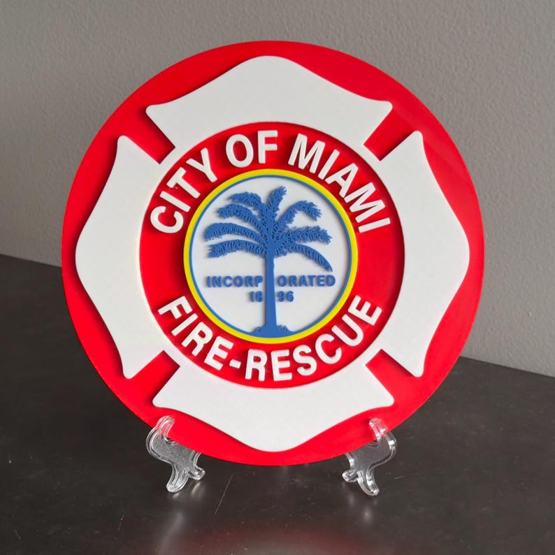 Miami Fire Rescue 3D Plaque: Embossed First Responder Wall Art Firefighter Gift Florida image 1
