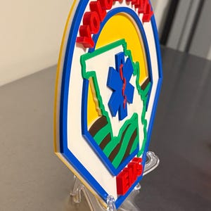 May include: A layered emblem with the text "YOLO COUNTY" in red, and "EMS" in red at the bottom. The design includes a blue star of life, a green outline of a state, and a yellow background, within a blue and white border.