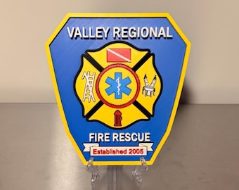 Plaque d'affichage en relief 3D Valley Regional Fire Rescue - Art mural pour premiers intervenants de Pennsylvanie