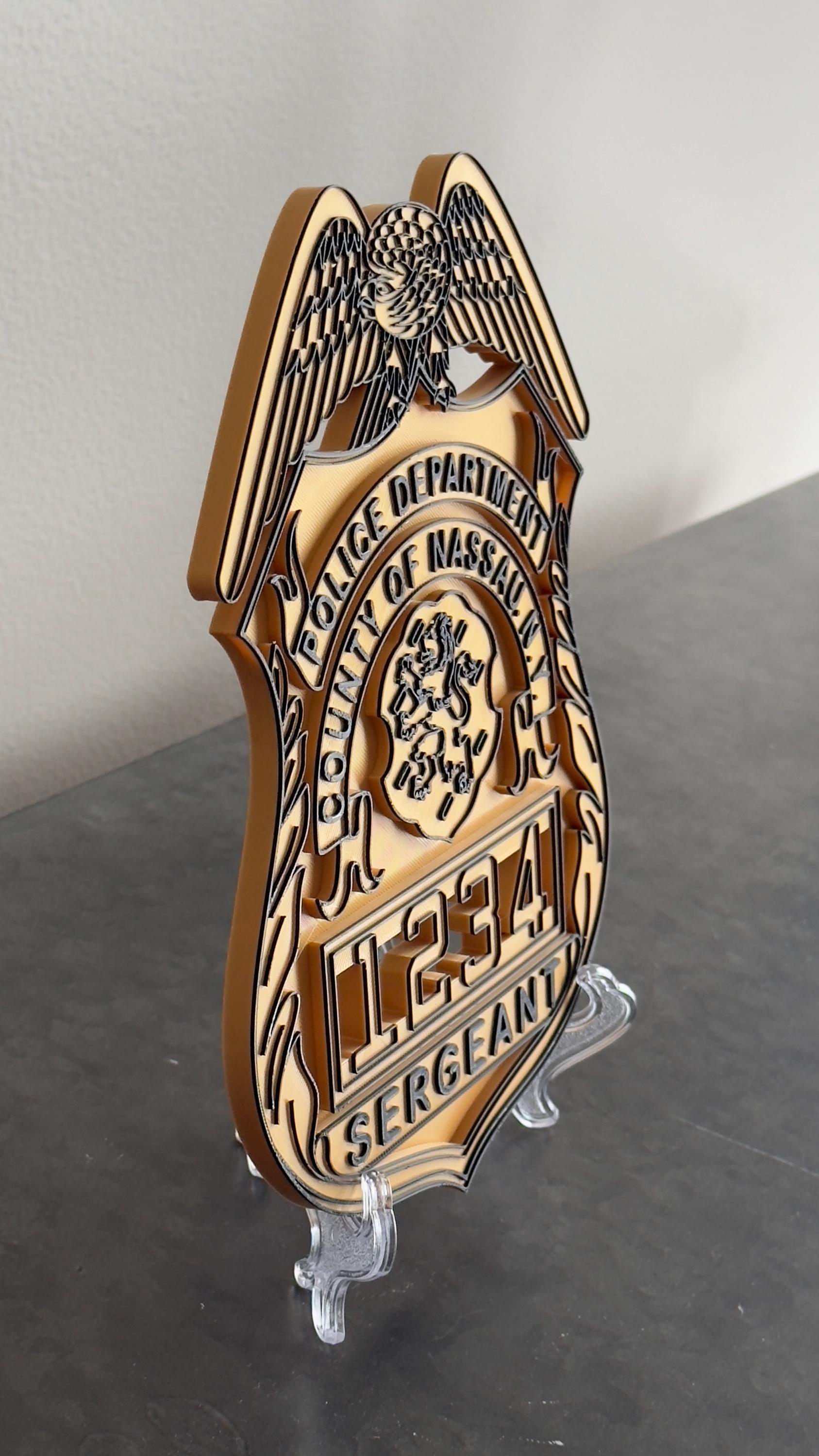 Nassau County Police Sergeant Shield: 3D Embossed Display Plaque