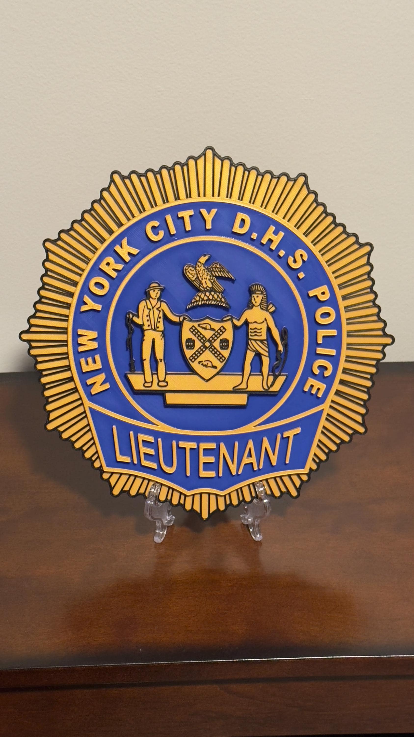 NYC DHS Lieutenant Shield Plaque: 3D Embossed Display, 9 Inch New