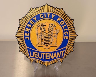 Plaque de lieutenant de police de Jersey City, NJ, 23 cm (9 po.) en relief 3D : oeuvre d'art murale pour les premiers intervenants