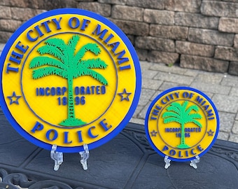 Miami Police Department Plaque: 3D Embossed Display with Stand Florida