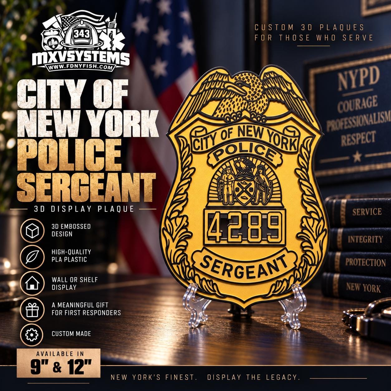 NYPD Sergeant Shield, 3D Embossed Plaque | New York City - Etsy