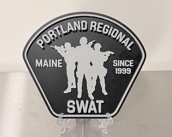 Plaque d'affichage en relief 3D de la police régionale SWAT de Portland ME Maine
