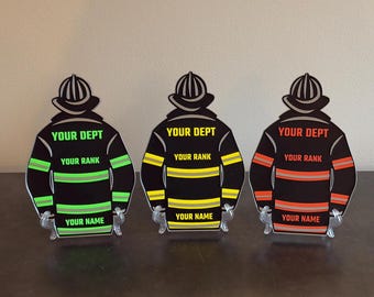 Personalized bunker gear jacket turnout coat black 3d embossed display plaque