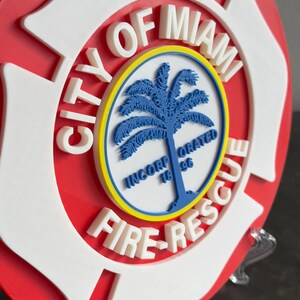Miami Fire Rescue 3D Plaque: Embossed First Responder Wall Art Firefighter Gift Florida image 5