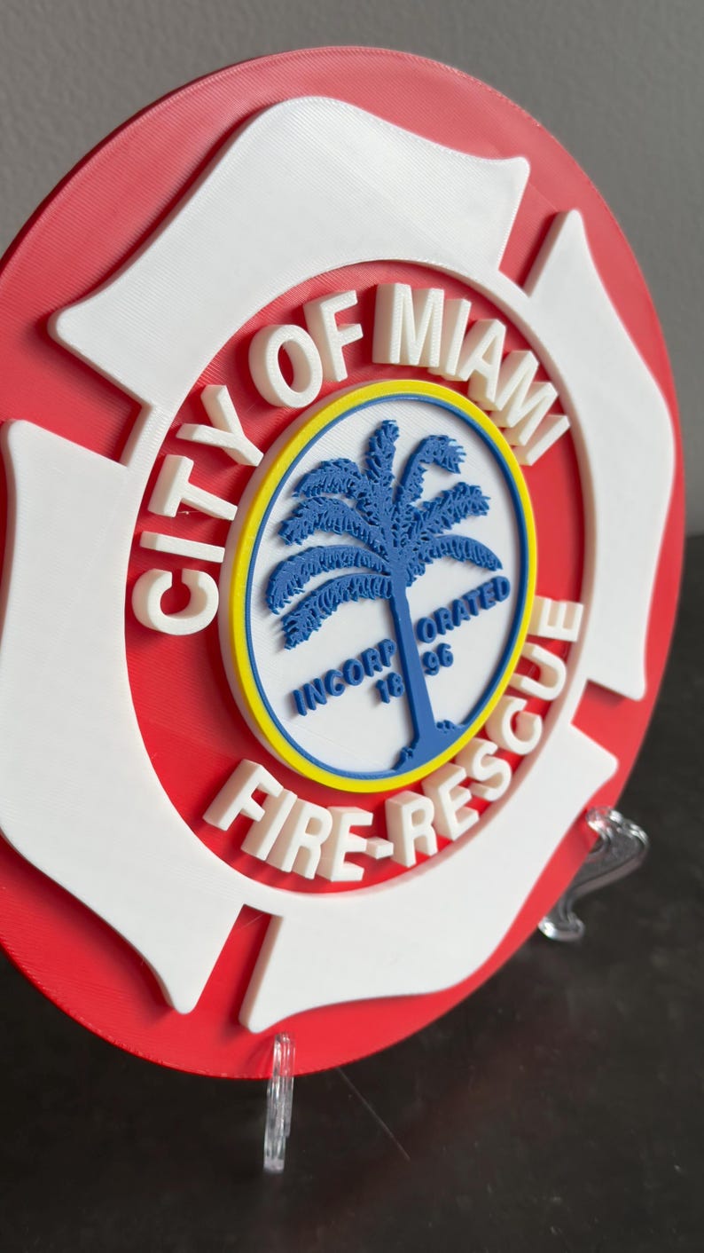 Miami Fire Rescue 3D Plaque: Embossed First Responder Wall Art Firefighter Gift Florida image 5
