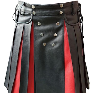 Handmade Black & Red Leather Kilt: Gladiator Wrap Skirt