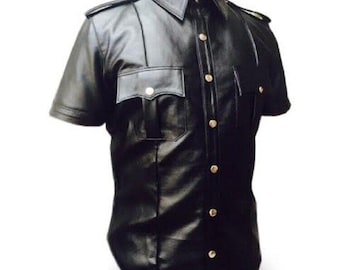 Handmade Men's Black Real Leather Shirt Pride Clubwear